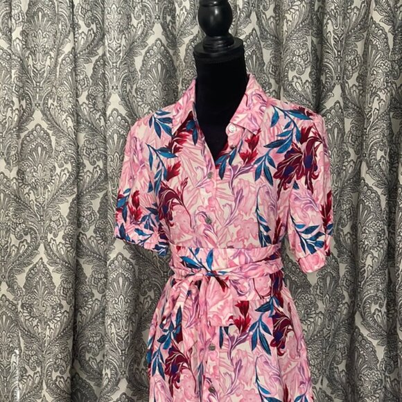LIKE SILKY LONG FLORAL SHIRT DRESS - Picture 4 of 10